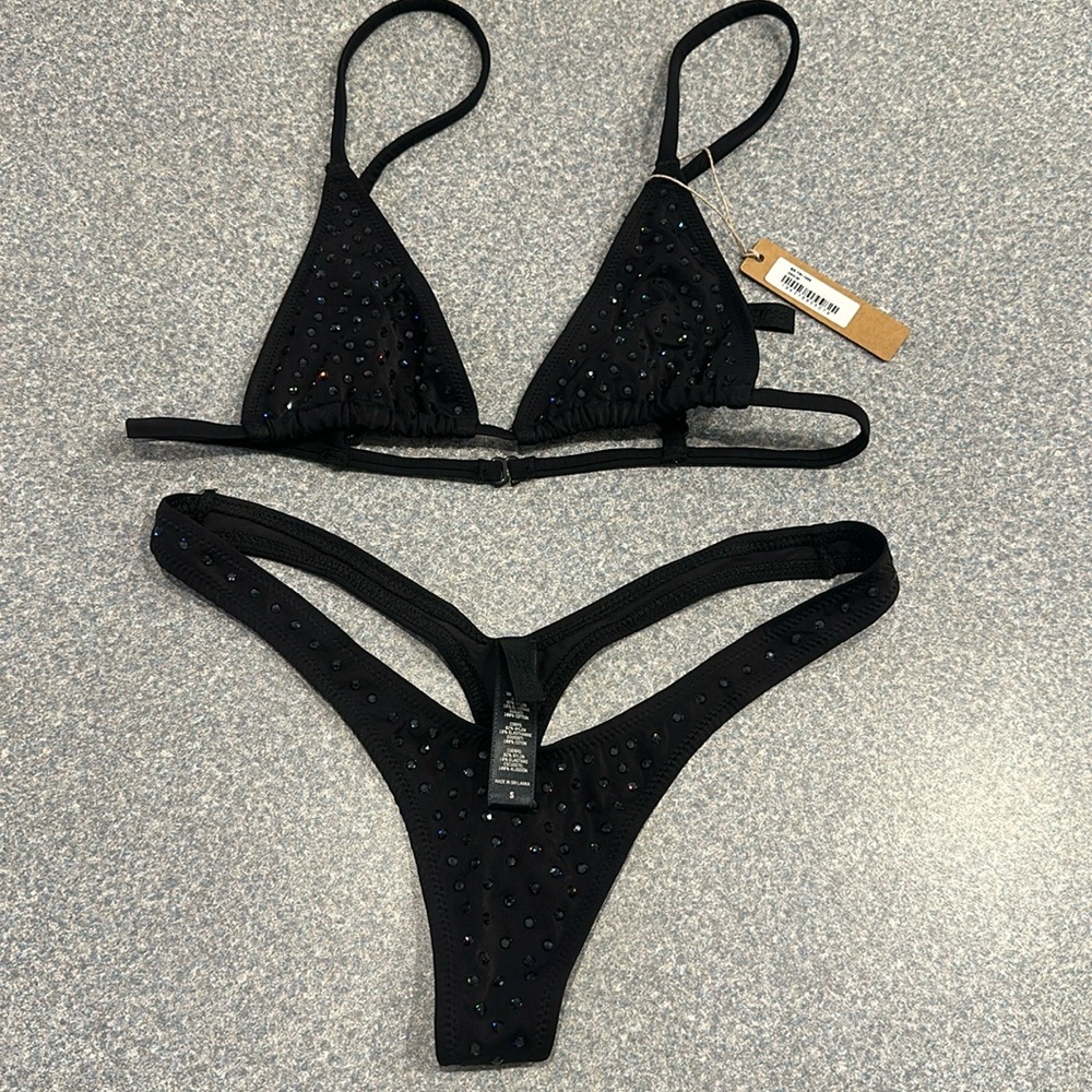 Skims Swarovski bralette and thong black/ onyx
